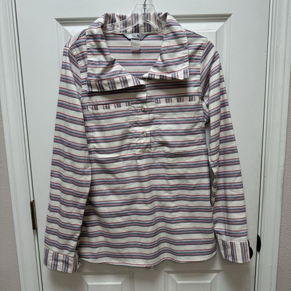 Mountain Hardwear Acadia Funnel Neck Top S/P Striped Popover Hiking Gorp Core